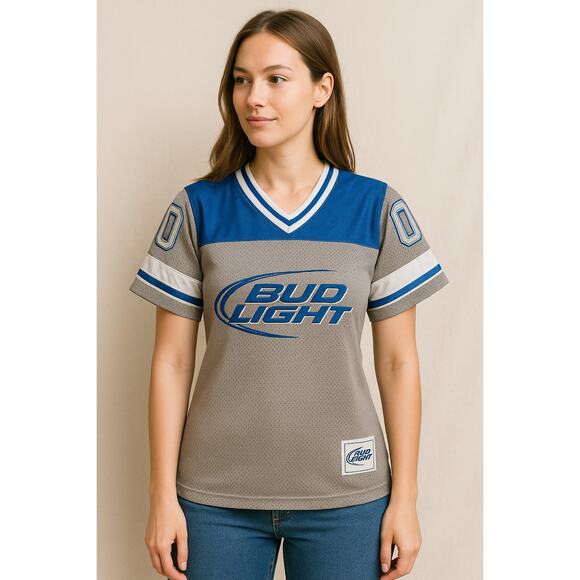 Vintage Bud Light Women’s Jersey Tee Medium 00 Sports Mesh Brand Promo - Picture 1 of 9